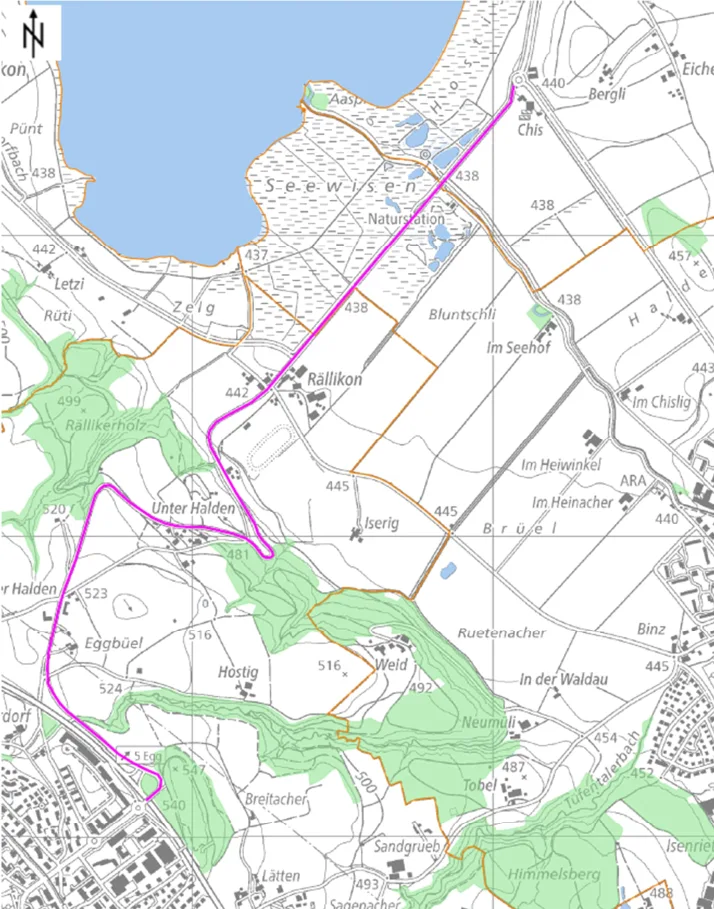 Auf diesem Abschnitt wird die Rällikerstrasse in der Nacht vom 1. auf den 2. Oktober gesperrt. Der von der Sperrung betroffene Abschnitt.